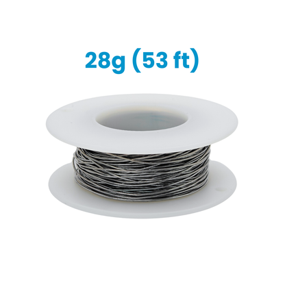 Spool of solder wire with blue text above reading “28g (53 ft)” on a white background