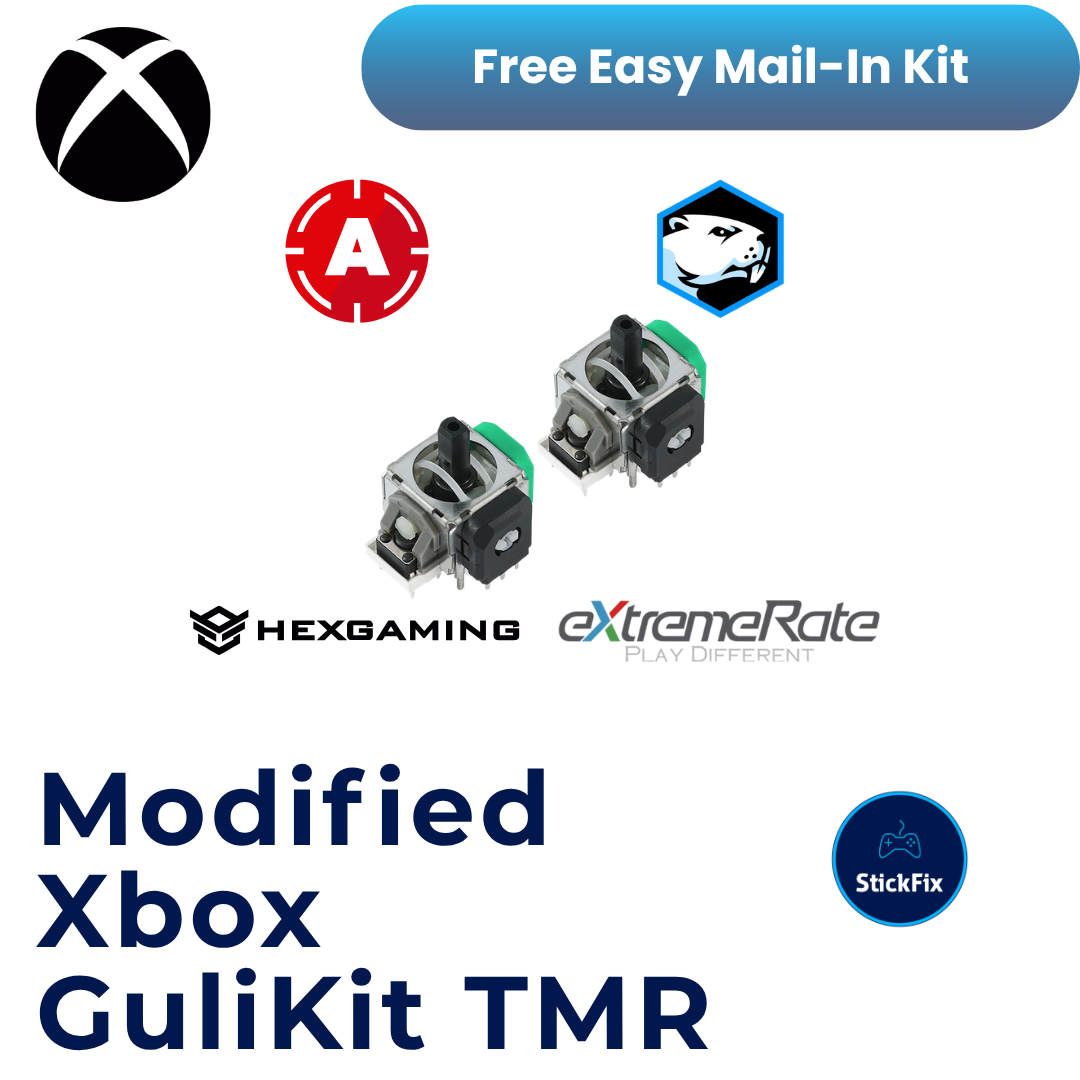 Modified Xbox controller with GuliKit TMR electromagnetic joystick modules — StickFix Repair mail-in service