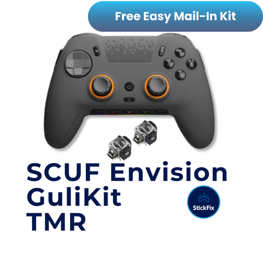 SCUF Envision controller with GuliKit TMR electromagnetic joystick modules — StickFix Repair mail-in service